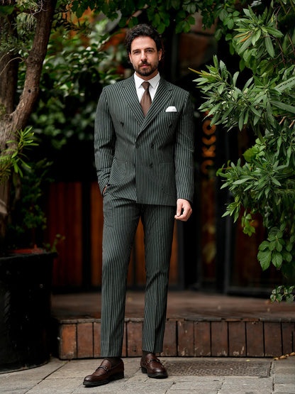 Green Striped Double Breasted Suit 2-Piece VIOSSI