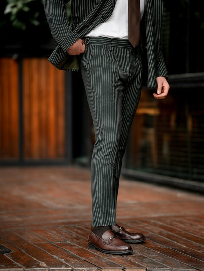 Green Striped Double Breasted Suit 2-Piece VIOSSI