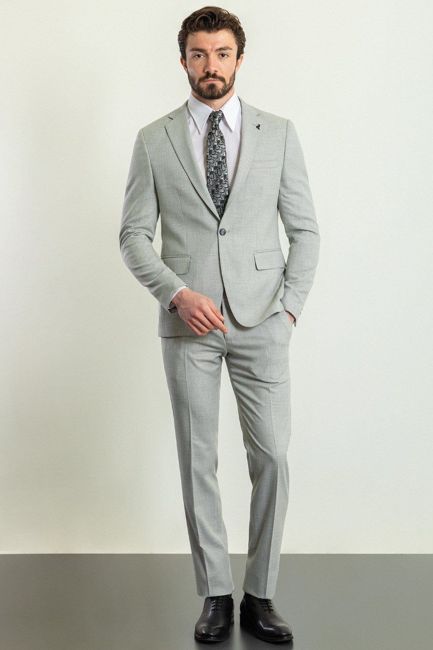 Brabion Elio Gray Slim Fit Notch Lapel 2 Piece Suit