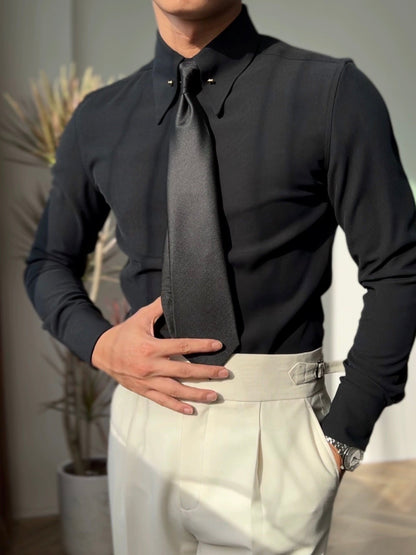 Pointed Collar Shirt with Collar Bar