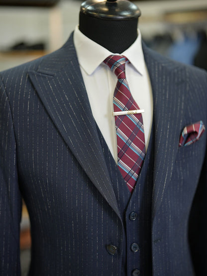 Brabion Maison Dark Blue Slim Fit Striped Suit