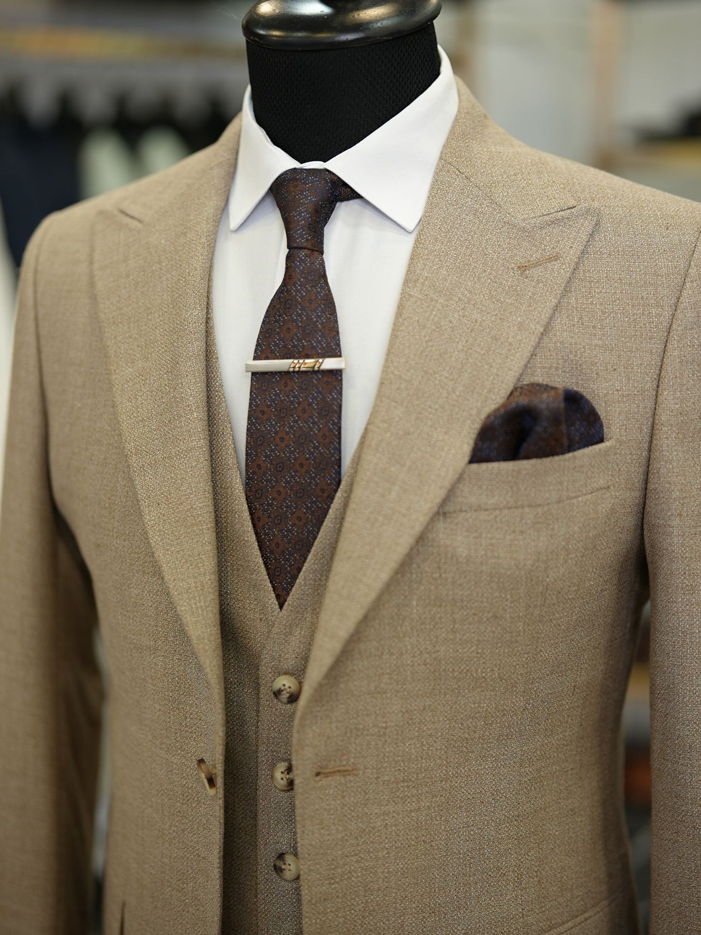 Brabion Maison Brown Slim Fit Crosshatch Suit