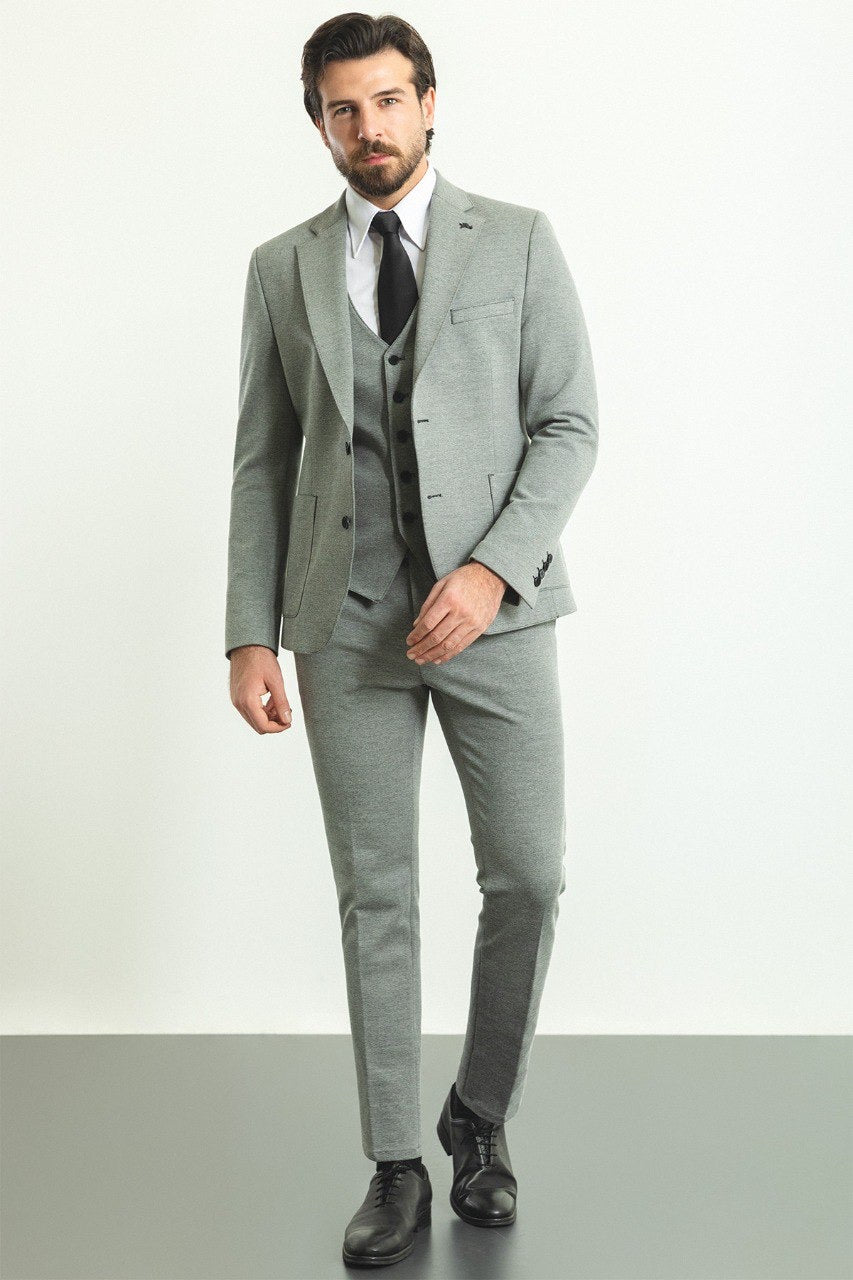 Brabion Rocco Gray Slim Fit Notch Lapel 3 Piece Suit