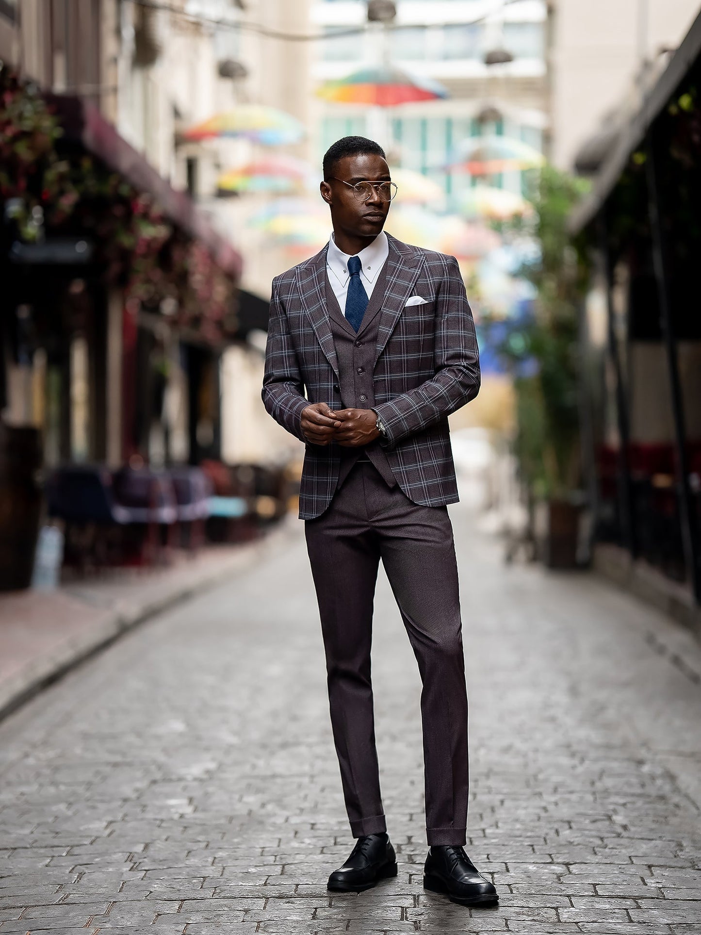 Bordeaux Plaid Slim-Fit Suit 3-Piece VIOSSI