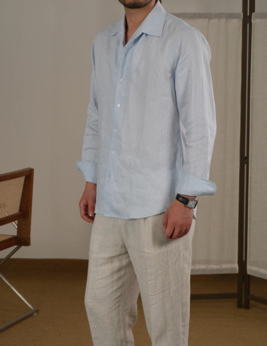 Men's Linen Cuban Collar Long Sleeve Shirt