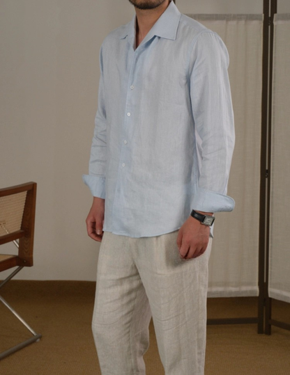 Men's Linen Cuban Collar Long Sleeve Shirt