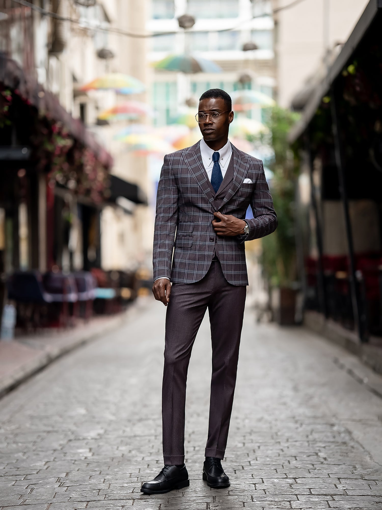 Bordeaux Plaid Slim-Fit Suit 3-Piece VIOSSI