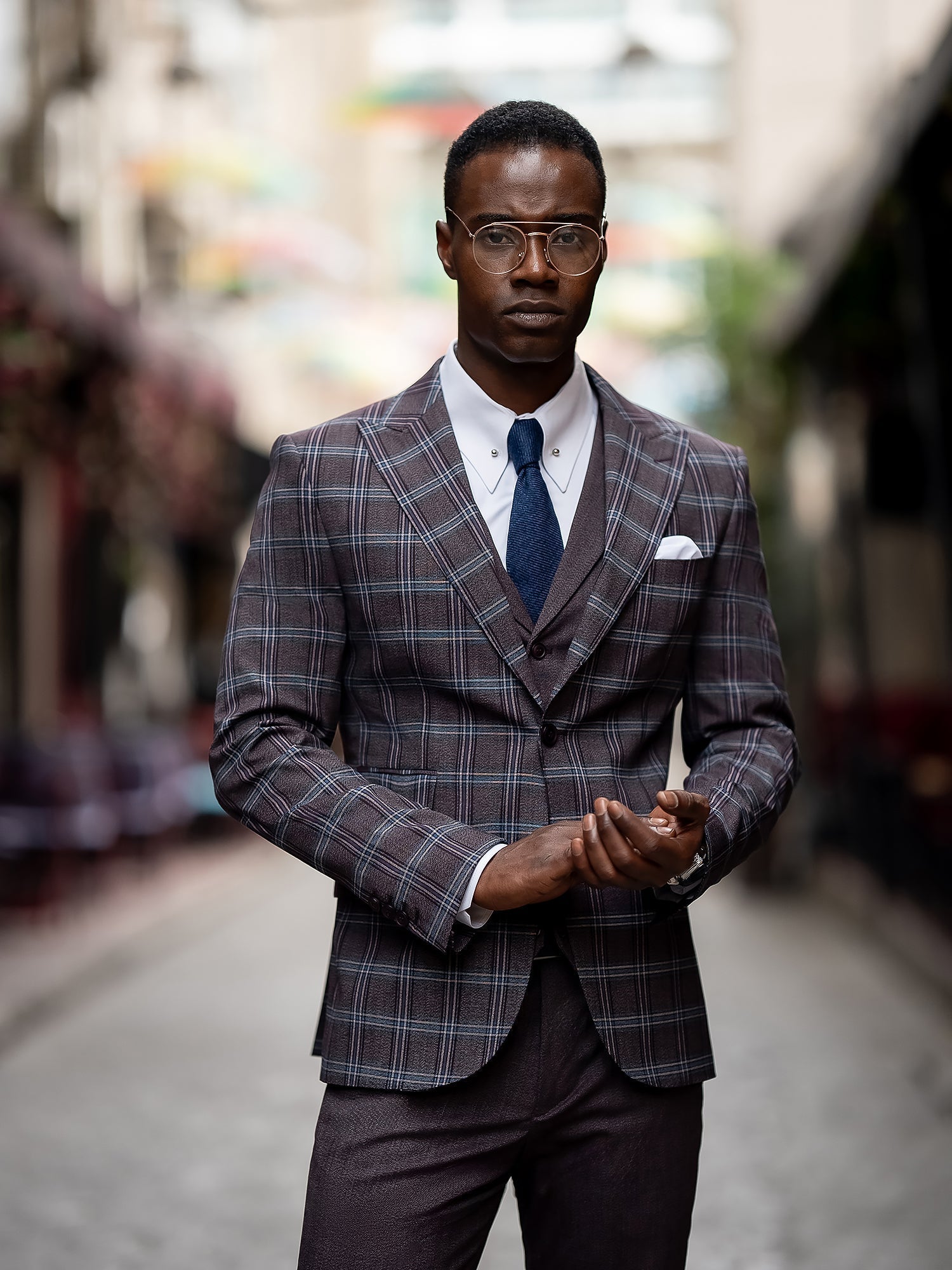 Bordeaux Plaid Slim-Fit Suit 3-Piece VIOSSI