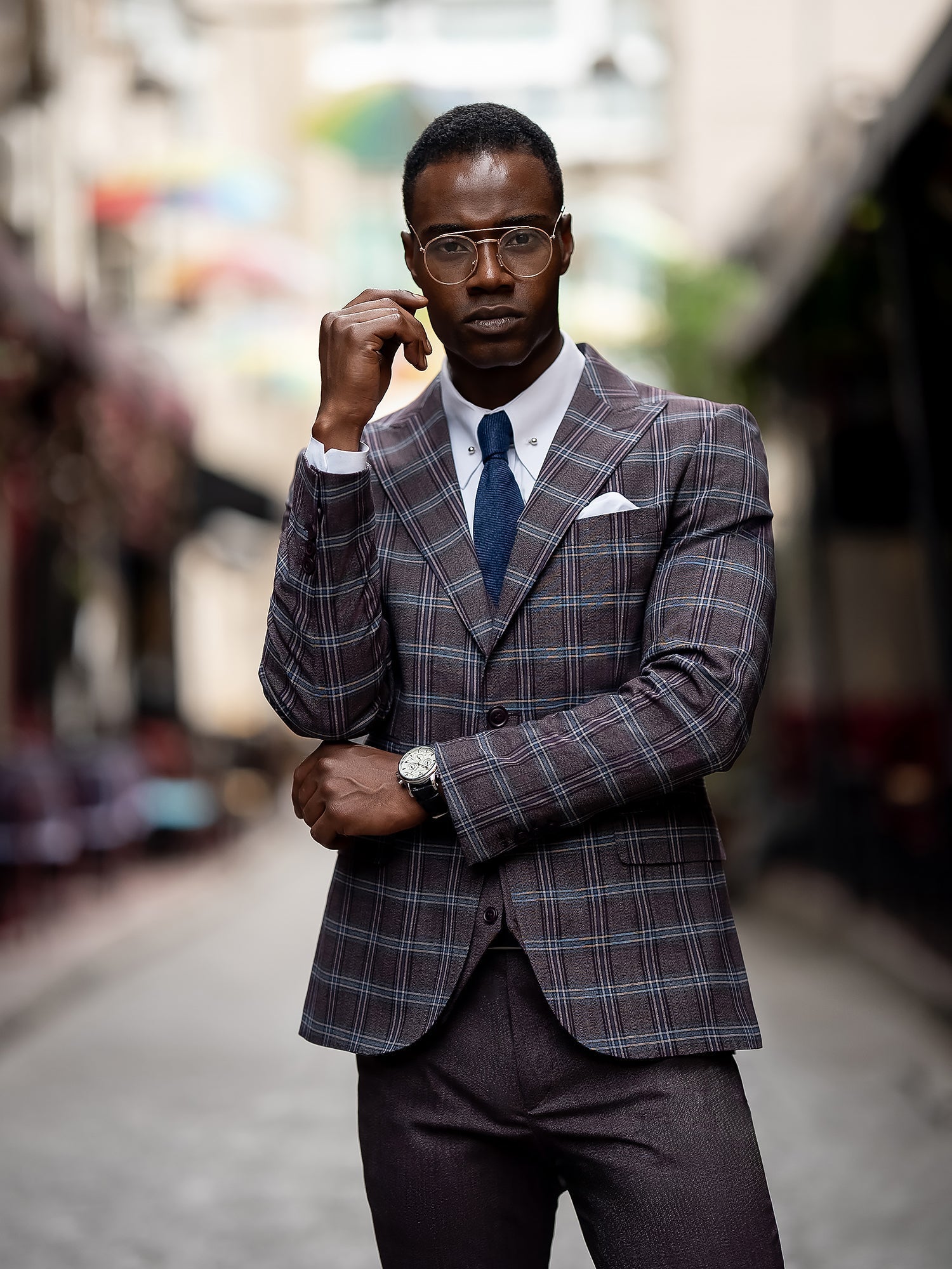 Bordeaux Plaid Slim-Fit Suit 3-Piece VIOSSI