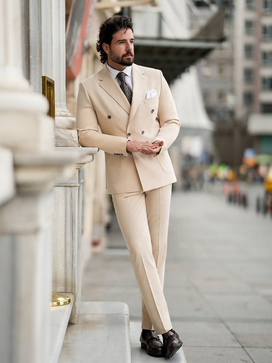 Beige Double Breasted Suit 2-Piece VIOSSI