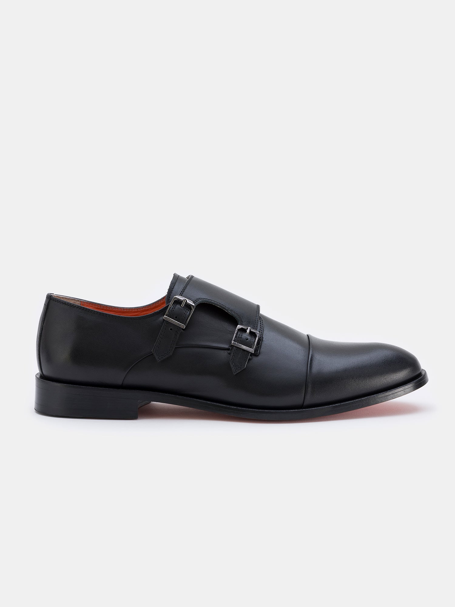 Black Leather Double Monk Strap Shoes VIOSSI
