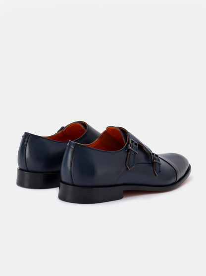 Navy Leather Monk Straps Shoes VIOSSI