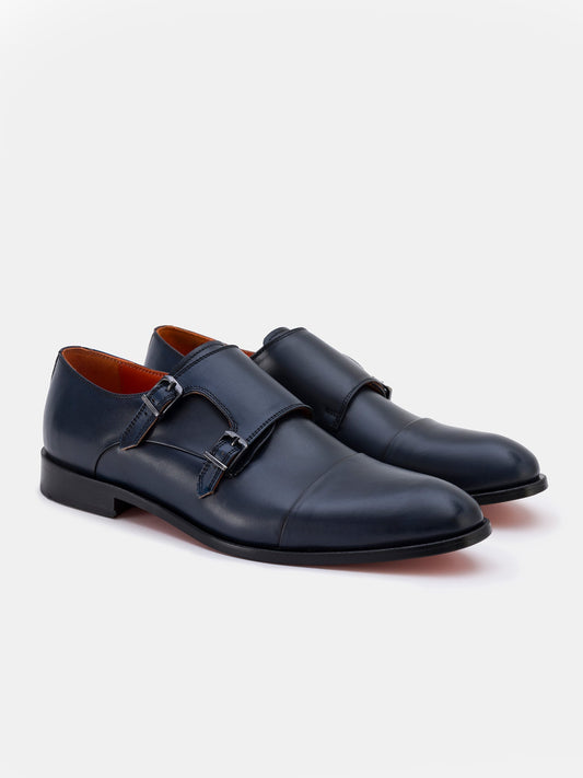 Navy Leather Monk Straps Shoes VIOSSI