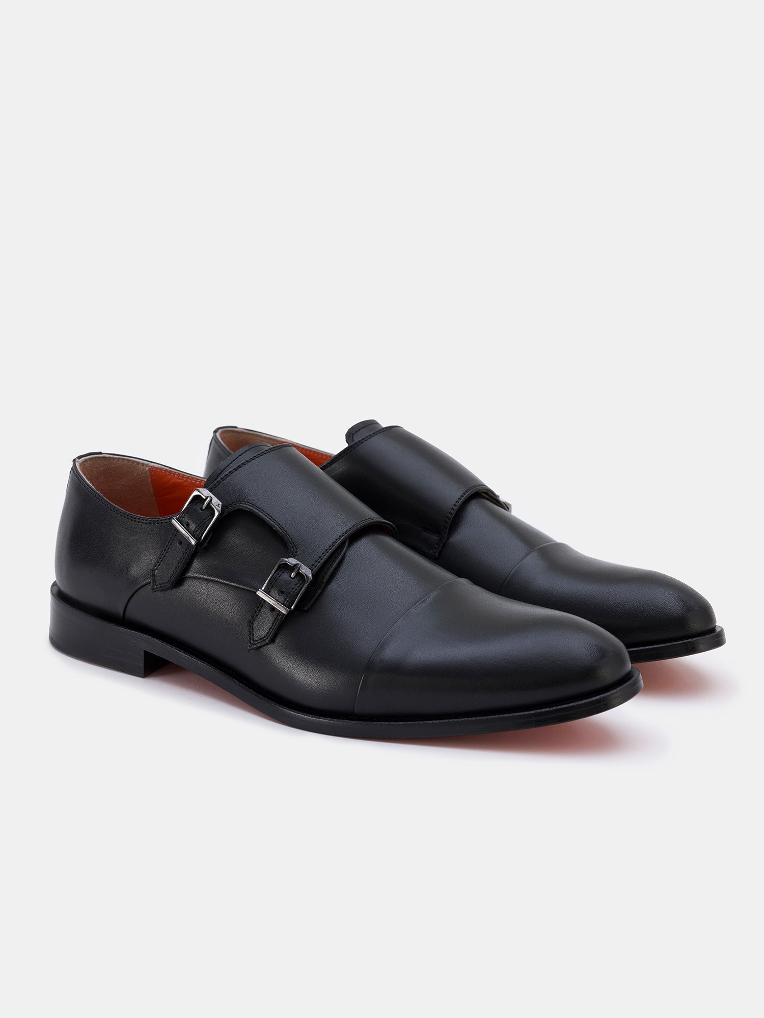 Black Leather Double Monk Strap Shoes VIOSSI