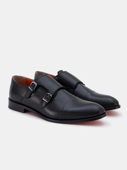 Black Leather Double Monk Strap Shoes VIOSSI