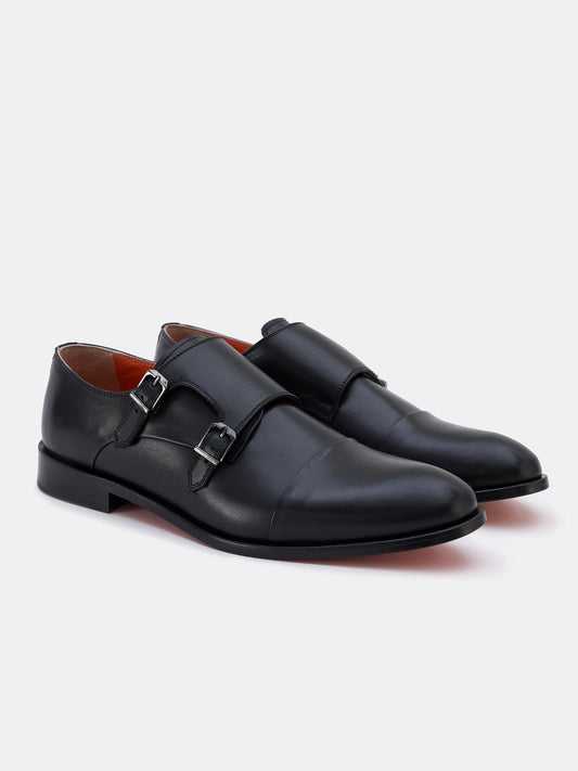 Black Leather Monk Straps Shoes VIOSSI