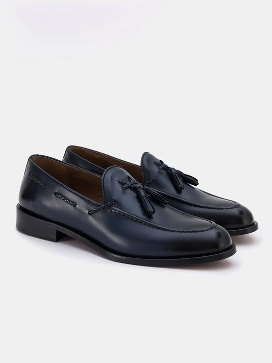 Navy Leather Tasselled Loafers VIOSSI