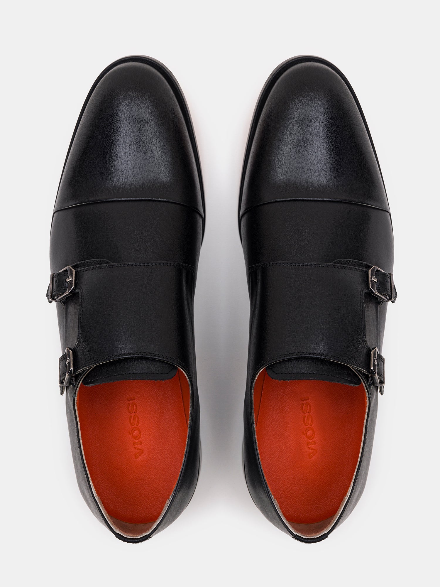 Black Leather Double Monk Strap Shoes VIOSSI