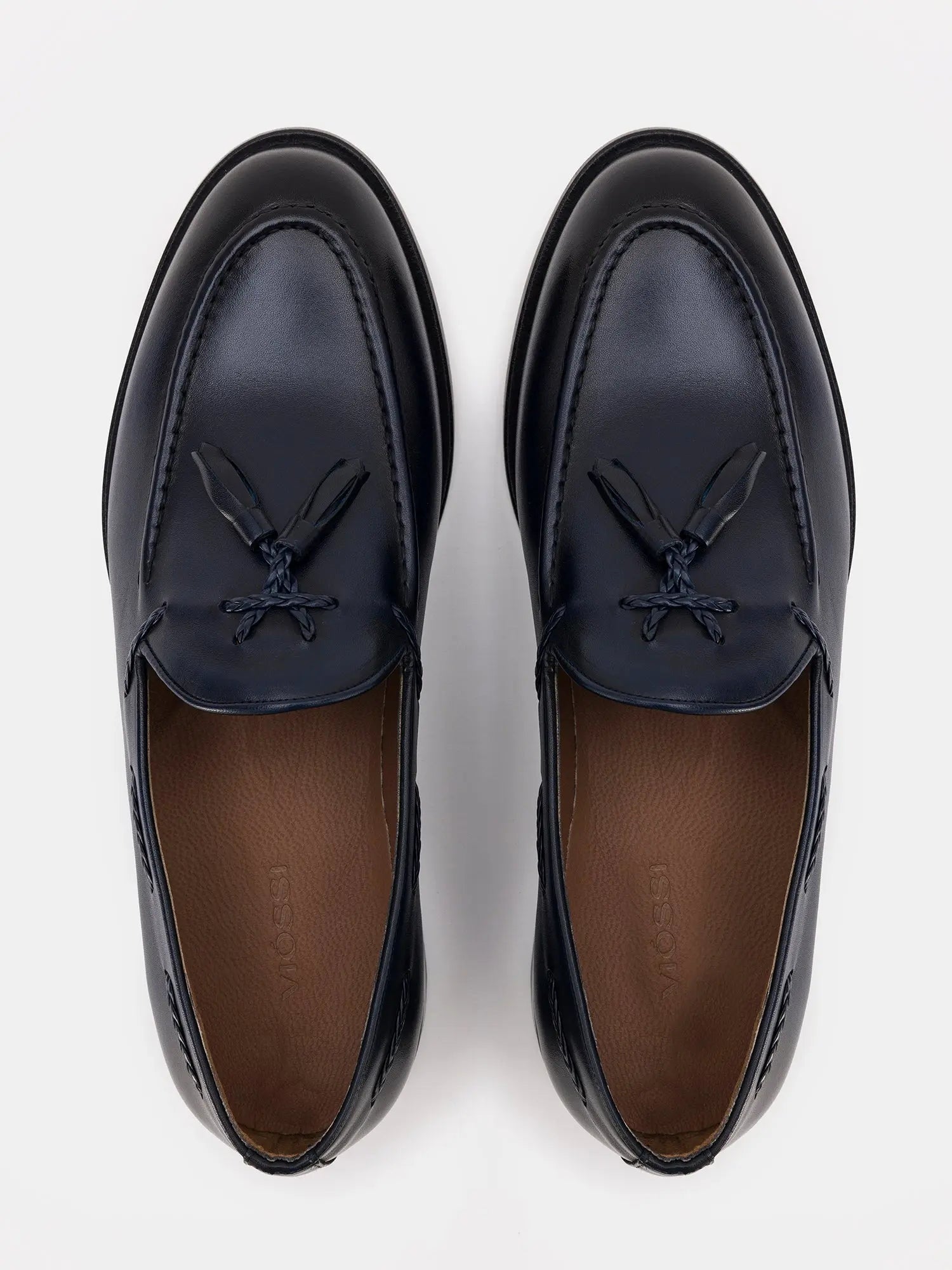 Navy Leather Tasselled Loafers VIOSSI