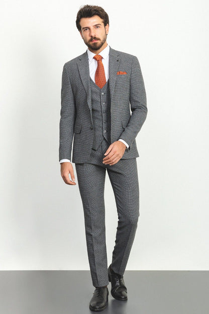 Brabion Marco Dark Gray Slim Fit Notch Lapel 3 Piece Suit