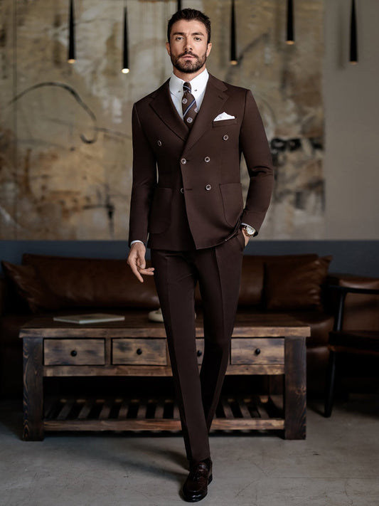 Brown Double Breasted Suit 2-Piece VIOSSI