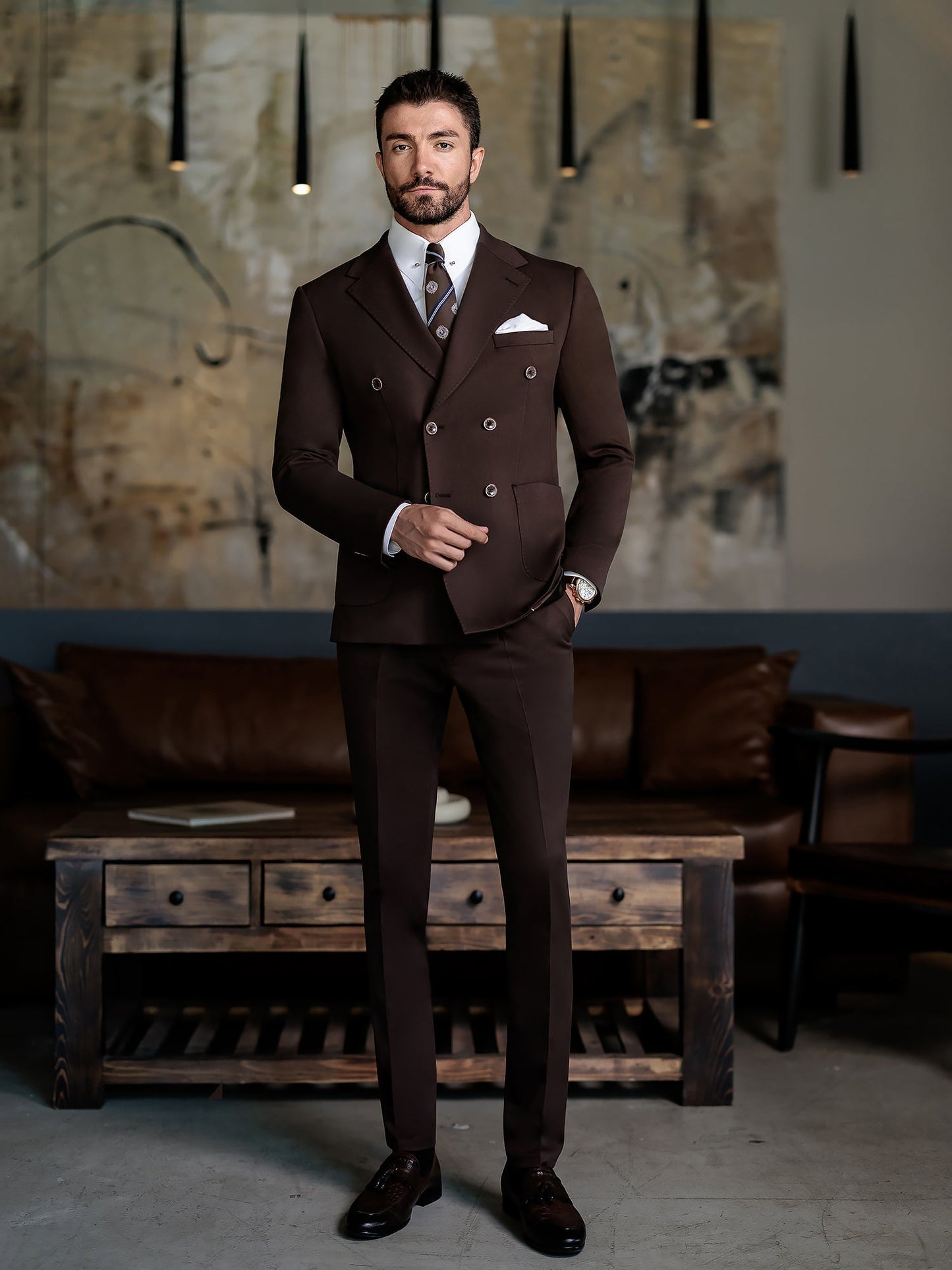 Brown Double Breasted Suit 2-Piece VIOSSI