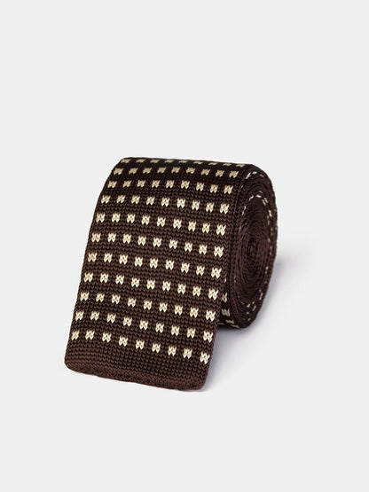 Brown Houndstooth Knitted Tie 6cm - BRABION
