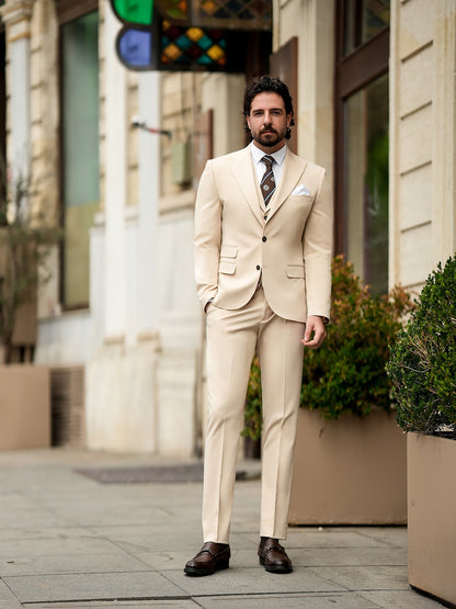 Beige Slim-Fit Suit 3-Piece VIOSSI