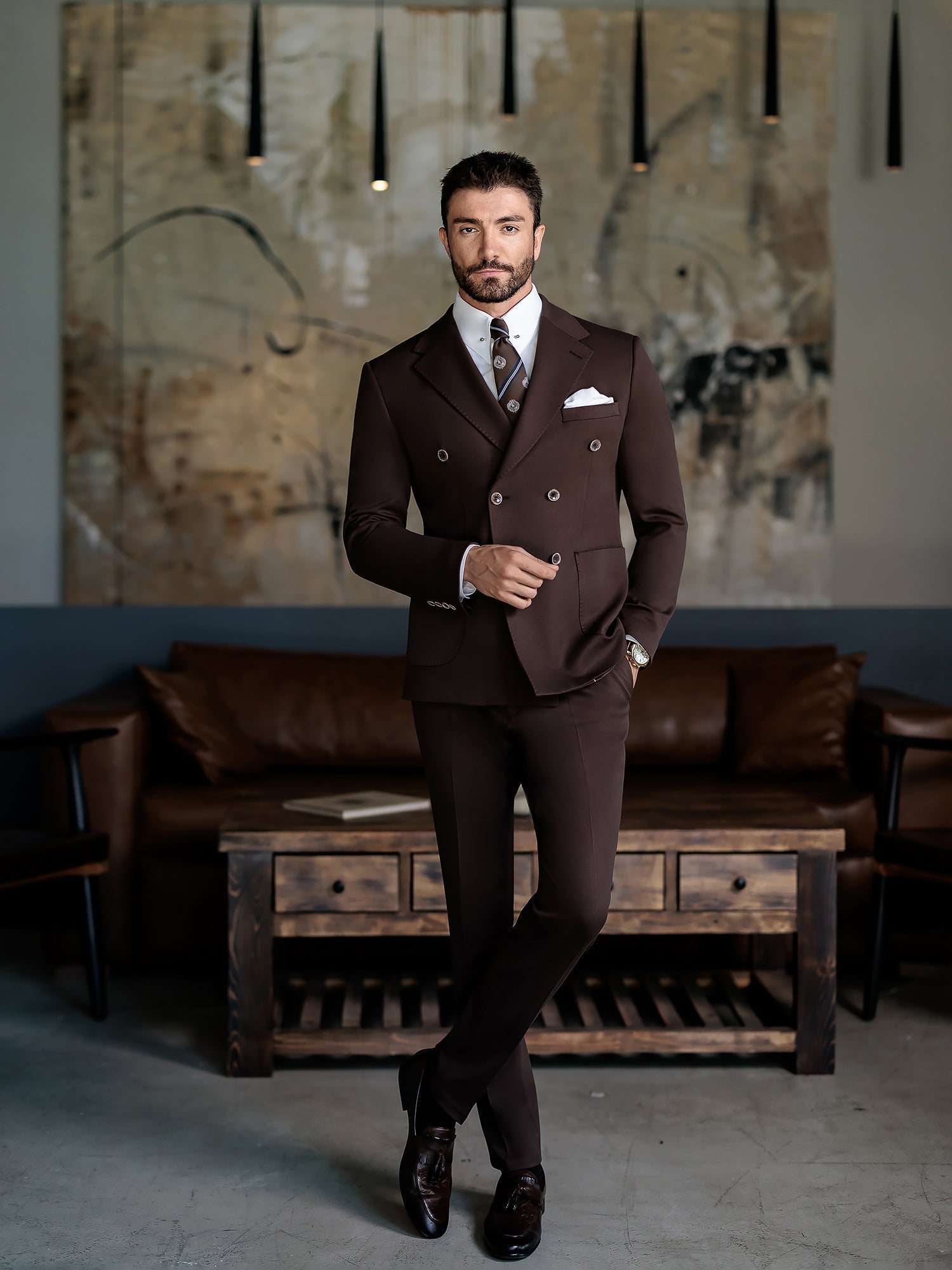 Brown Double Breasted Suit 2-Piece VIOSSI