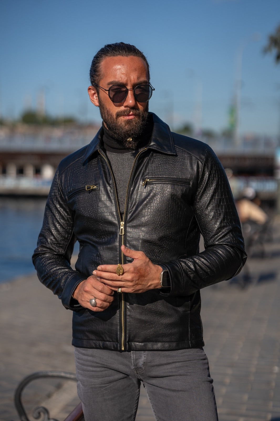 Paris Black Slim Fit Zipper Leather Jacket