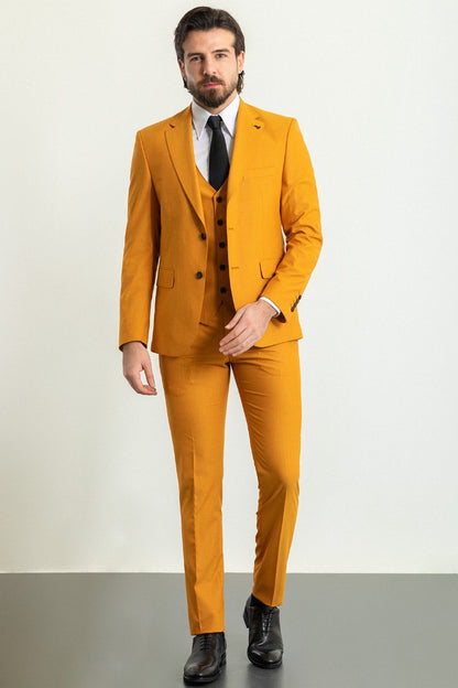 Brabion Elio Mustard Slim Fit Notch Lapel 3 Piece Suit