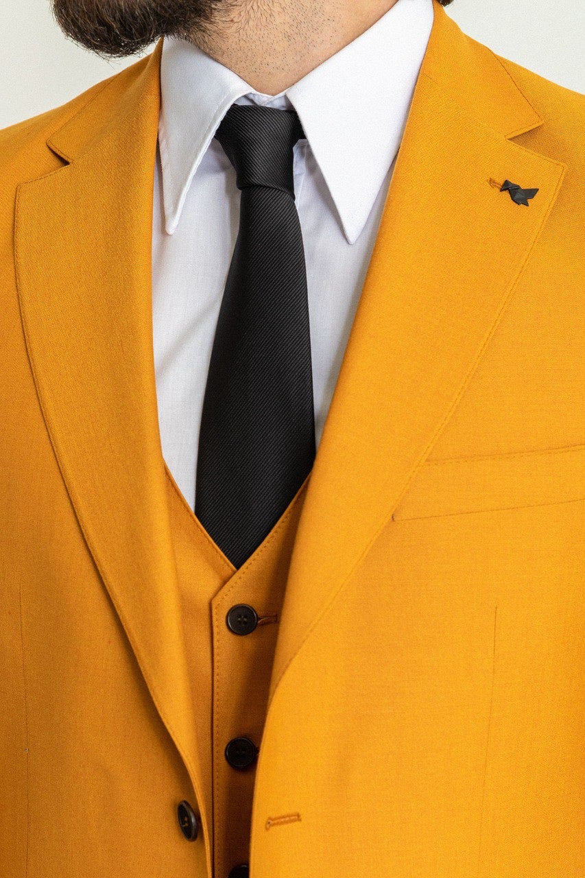 Brabion Elio Mustard Slim Fit Notch Lapel 3 Piece Suit