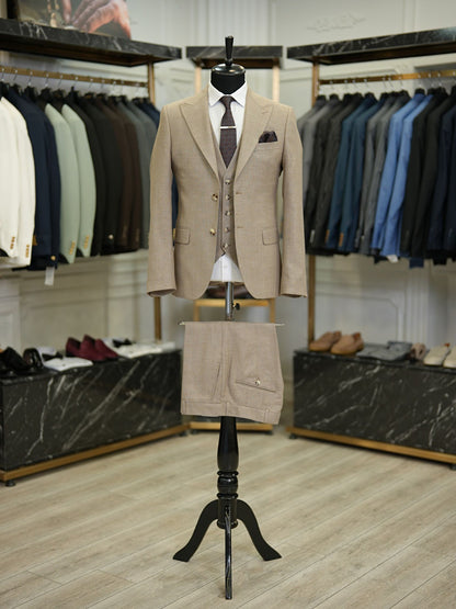 Brabion Maison Brown Slim Fit Crosshatch Suit