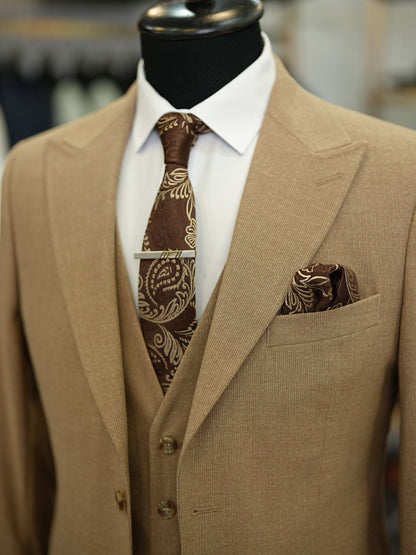 Brabion Maison Brown Slim Fit Pinstripe Suit