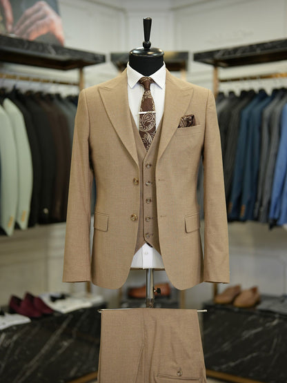 Brabion Maison Brown Slim Fit Pinstripe Suit