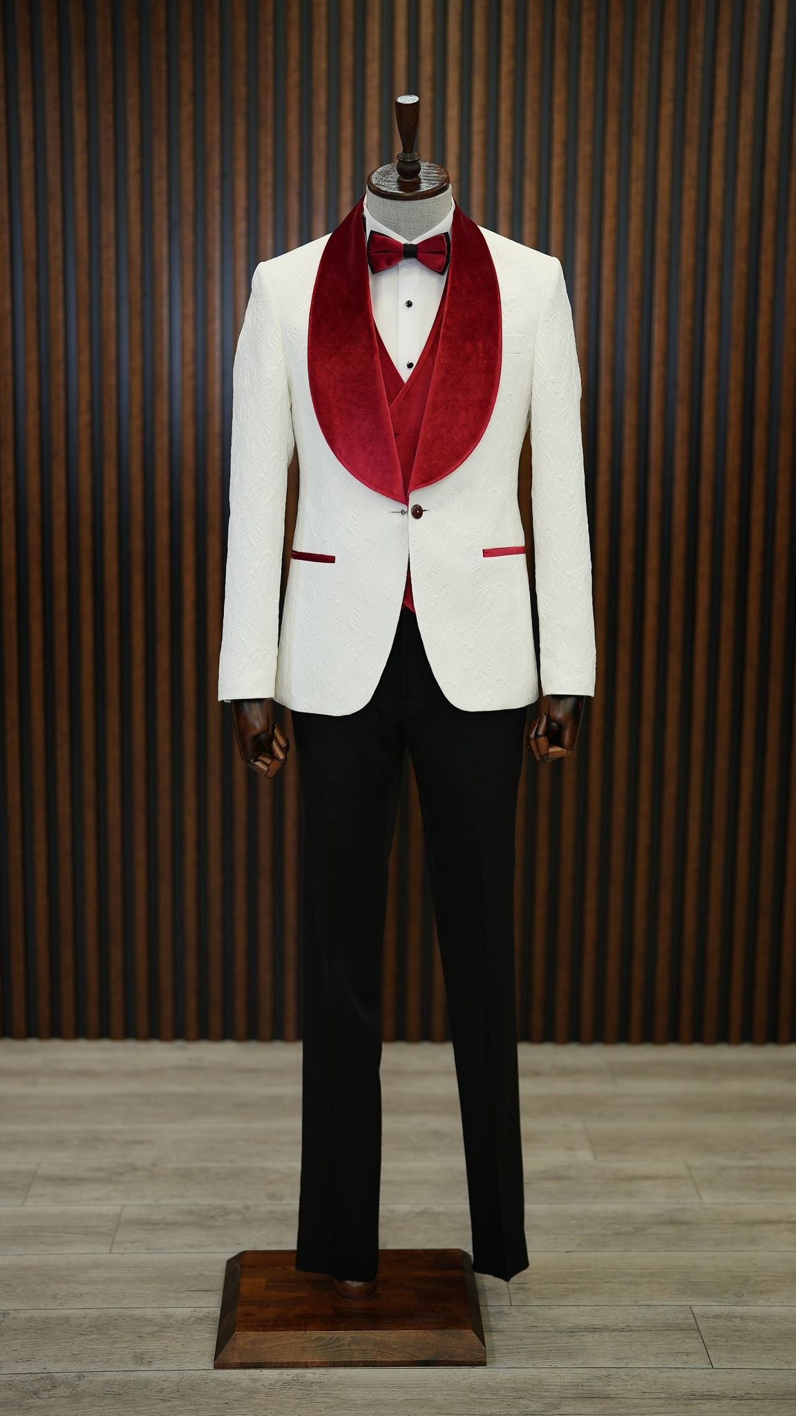 White and 2024 red tuxedo