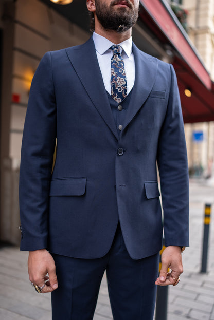 Brabion Perry Dark Blue Slim Fit Peak Lapel 3 Piece Suit