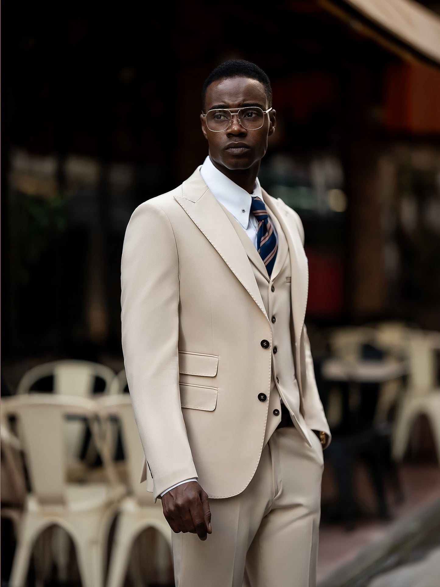 Beige Slim-Fit Suit 3-Piece VIOSSI