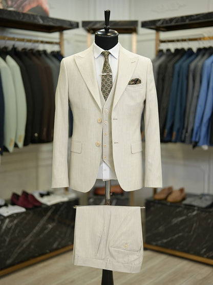 Brabion Maison Beige Slim Fit Pinstripe Suit - Versatile Elegance