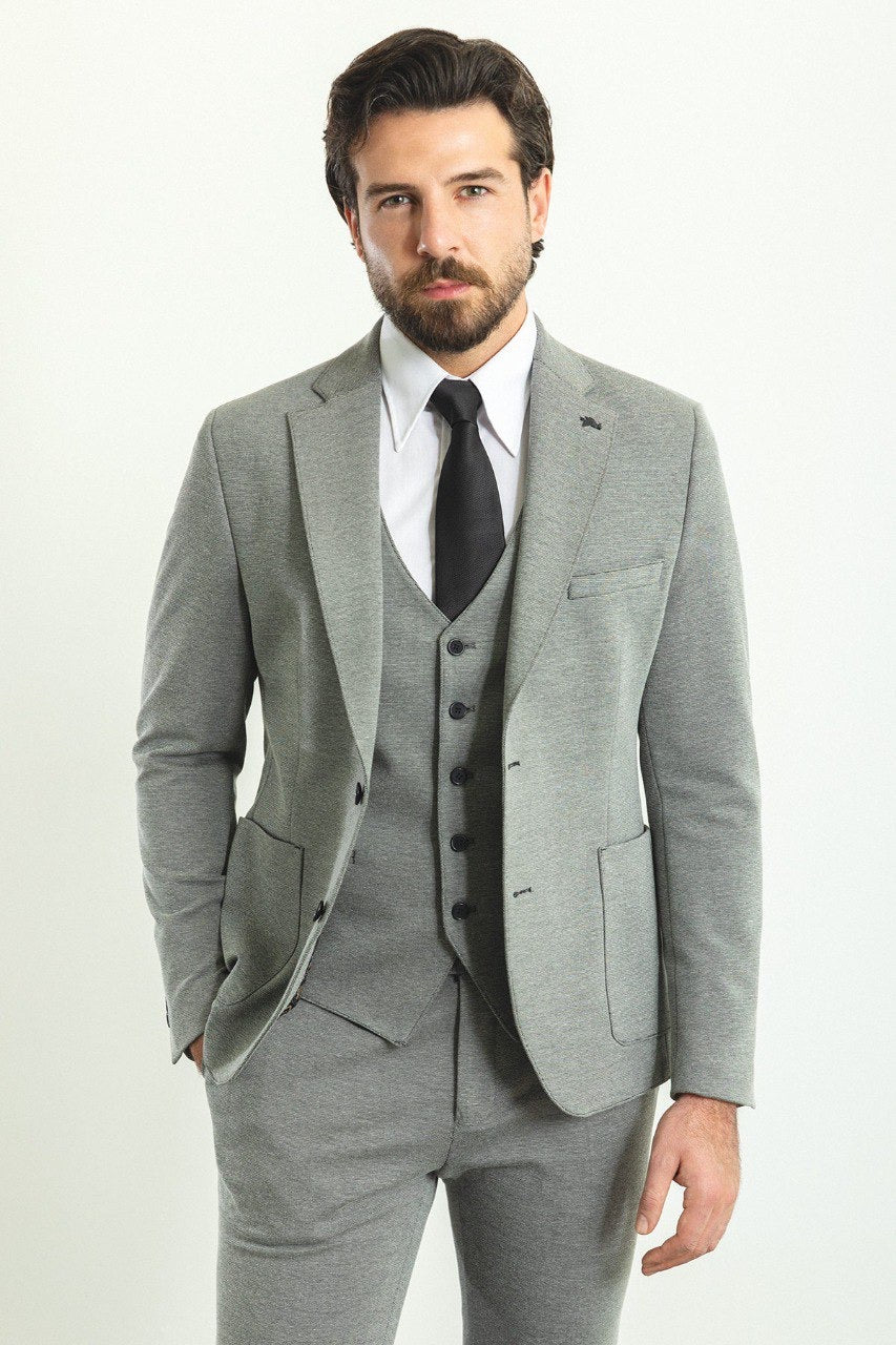 Brabion Rocco Gray Slim Fit Notch Lapel 3 Piece Suit