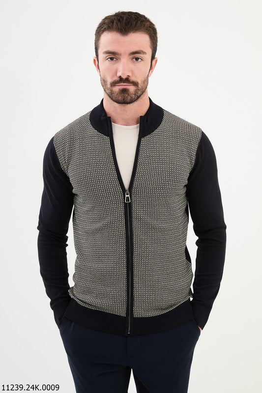 Bojoni Chicago Slim Fit Gray Knitwear Zipper Sweater