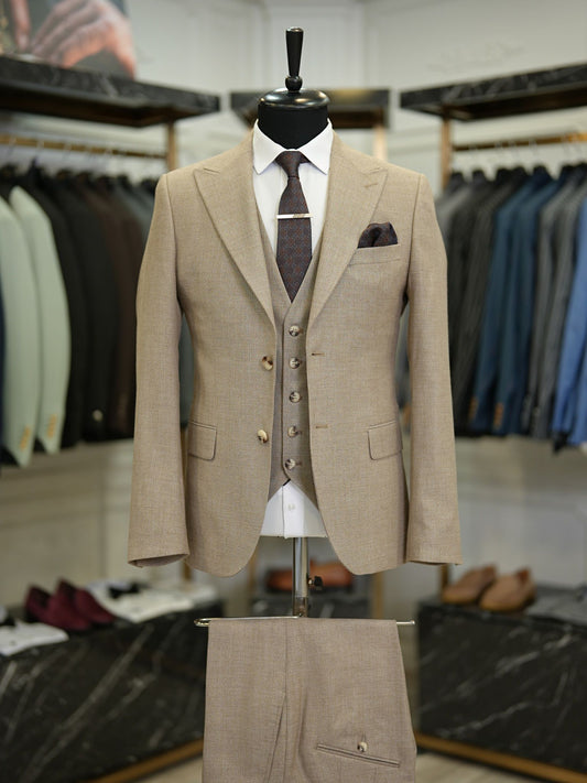 Brabion Maison Brown Slim Fit Crosshatch Suit