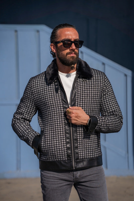 Paris Slim Fit Fur Detailed Black Jacket