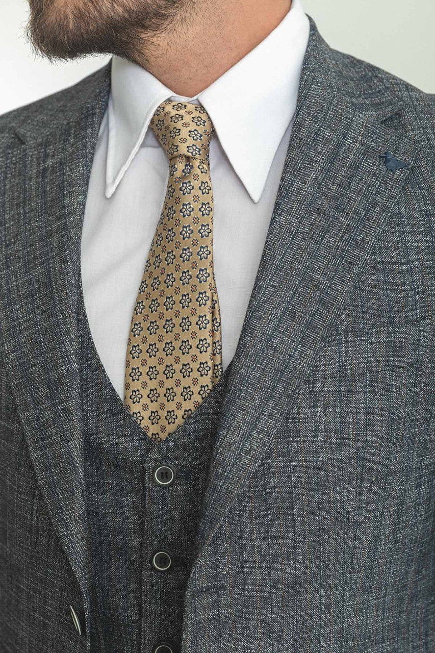 Brabion Rocco Gray Slim Fit Notch Lapel 3 Piece Crosshatch Suit