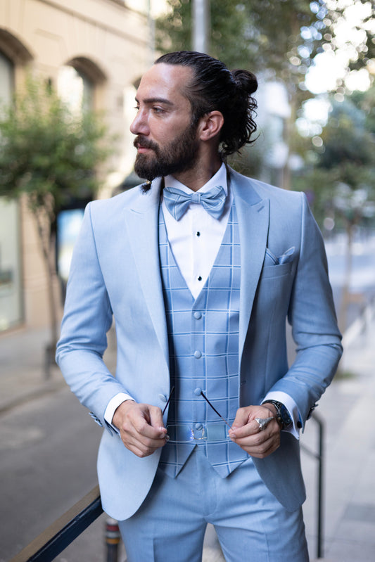 Brabion Amadeo Blue Slim Fit Peak Lapel Tuxedo