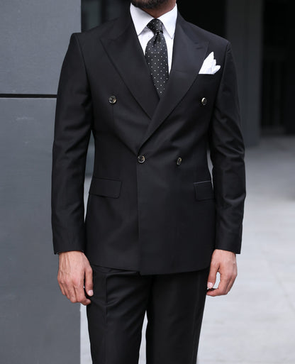 Black Double Breasted Suit 2-Piece VIOSSI
