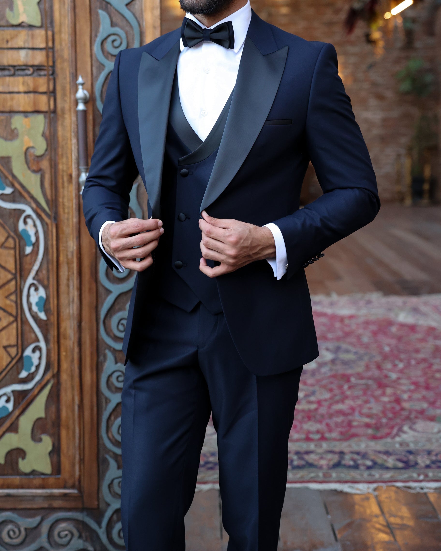 Navy Slim-Fit Tuxedo 3-Piece - BRABION