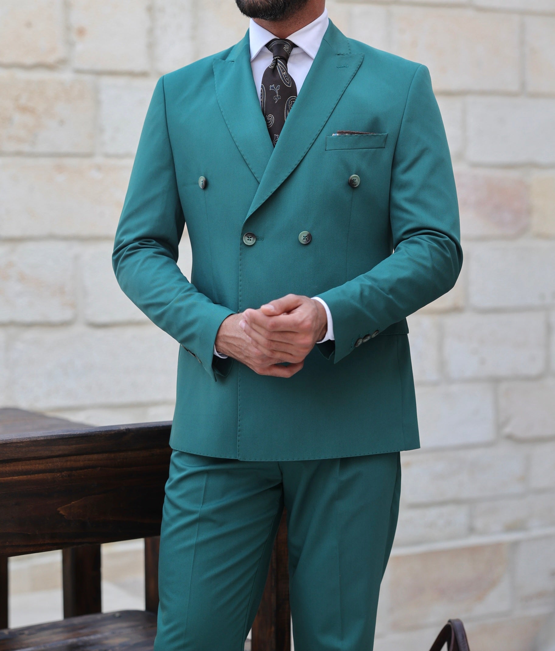 Green Double Breasted Suit 2-Piece VIOSSI