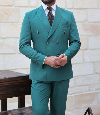 Green Double Breasted Suit 2-Piece VIOSSI