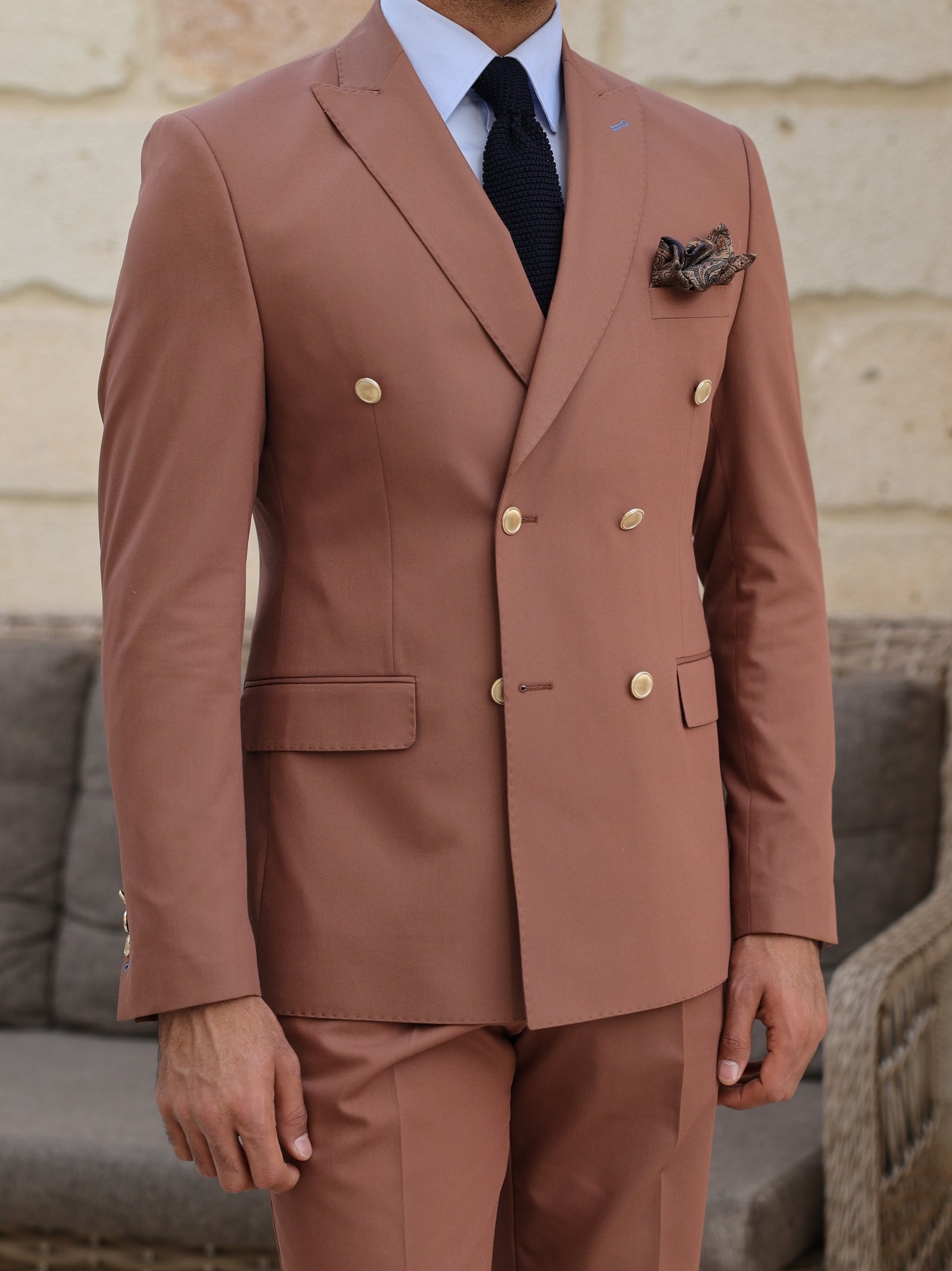 Brown Double Breasted Suit 2-Piece VIOSSI